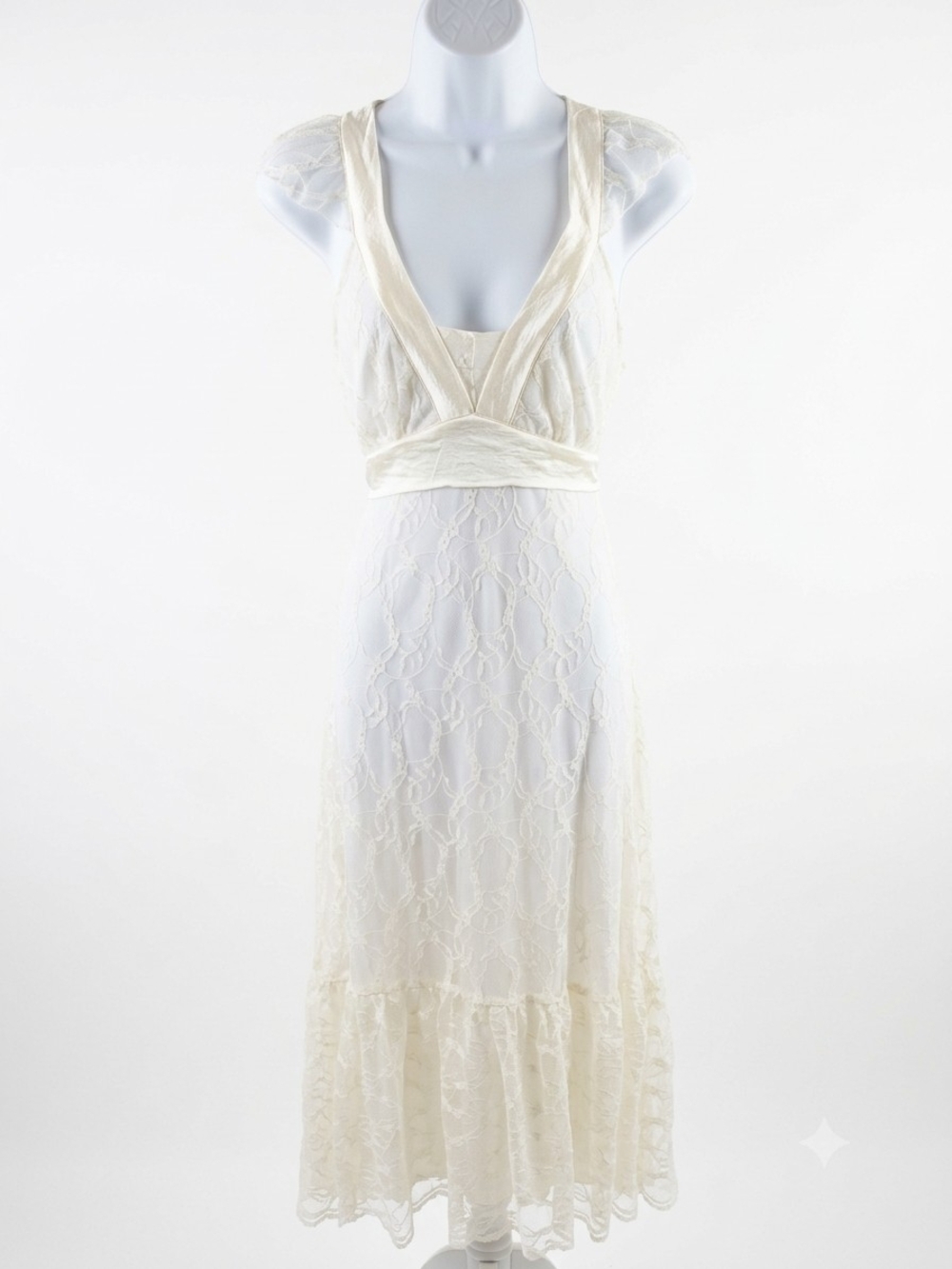 Vintage 90s Ivory Floral Lace Maxi Dress